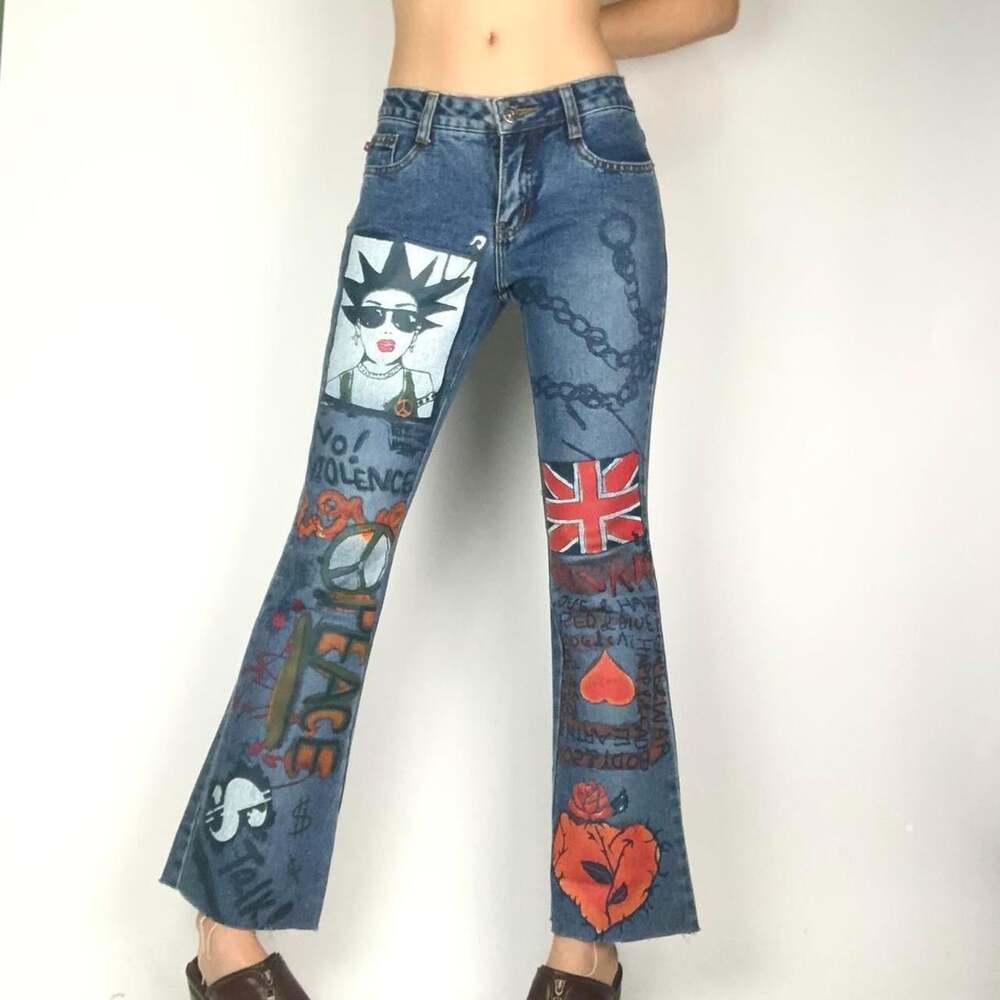 Women's Blue and Red Jeans